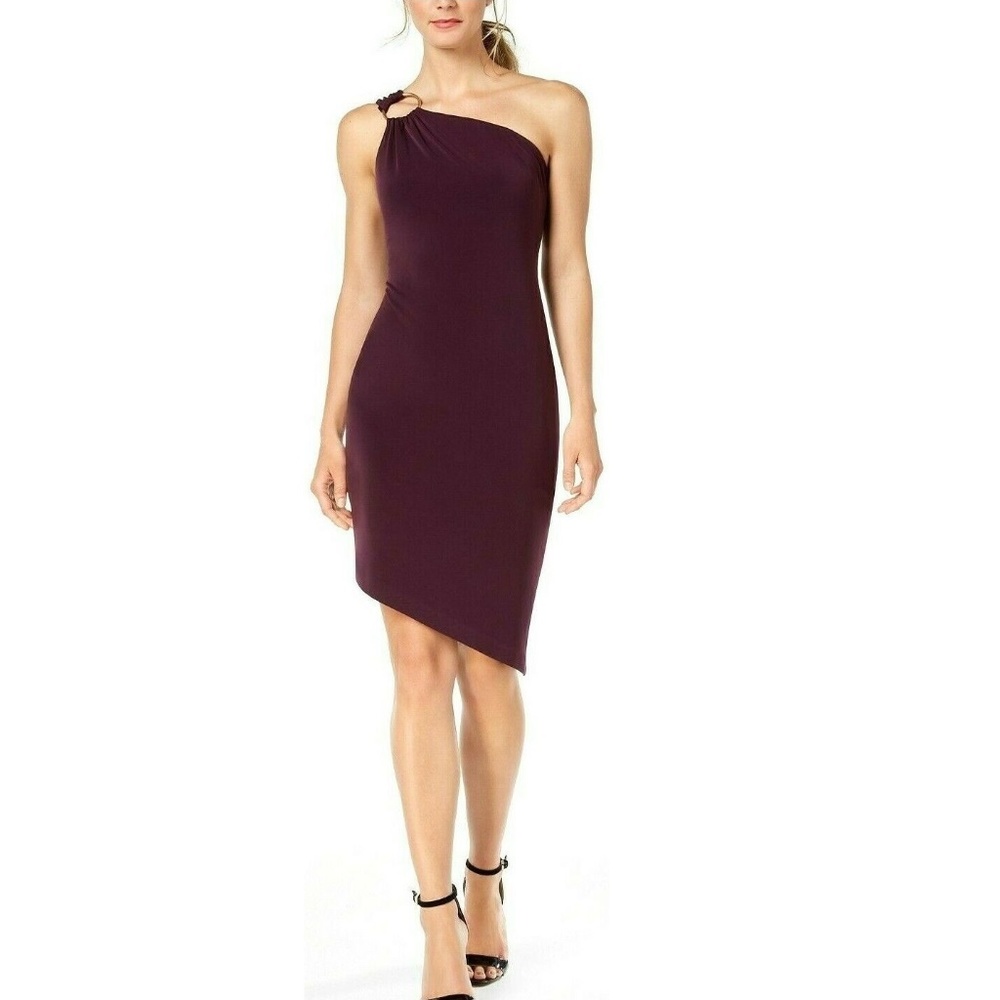 CALVIN KLEIN Purple Ruched O-ring Body Con Dress 4